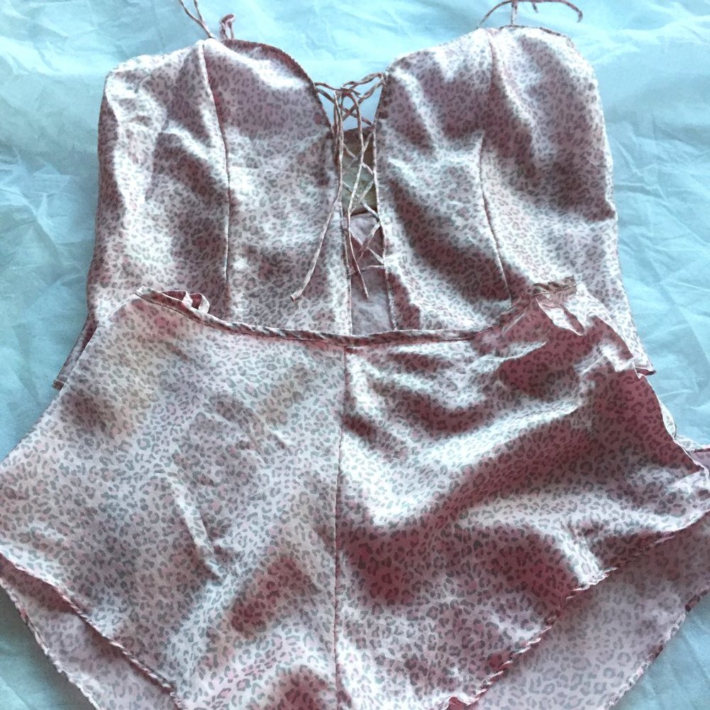 Silk Vintage Leopard Print Lingerie Cami & Shorts Set